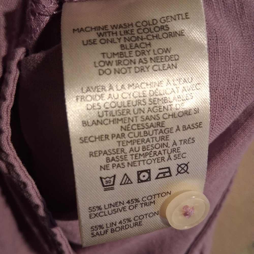 Maeve By Anthropologie Lilac Linen Blend Butyon Down Oversized Top M - Picture 6 of 7